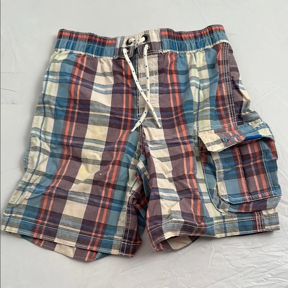 Gap multicolor plaid elastic waist swim trunks